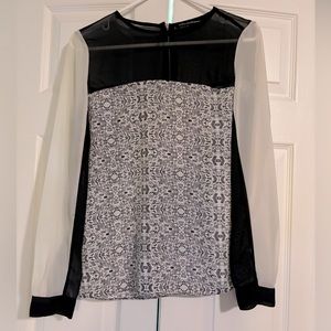 W118 By Walter Baker White Printed Colorblock Chiffon Blouse Size XS